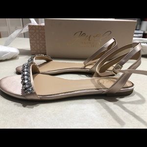 Champagne Satin Embellished Wedding Flats